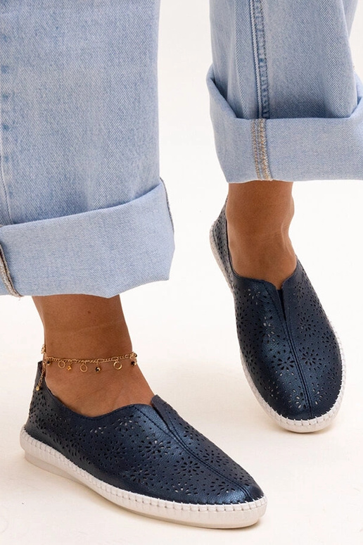 Bernice tumši zilas ādas ažūra apavi