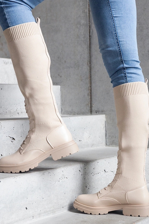 Bēši uzvelkami zābaki ar elastīga...