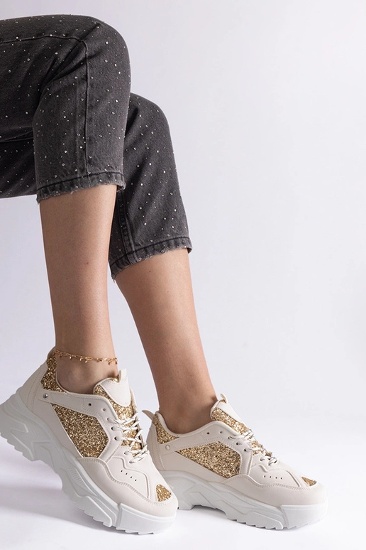 Bēšas sieviešu kedas ar mirdzošiem...