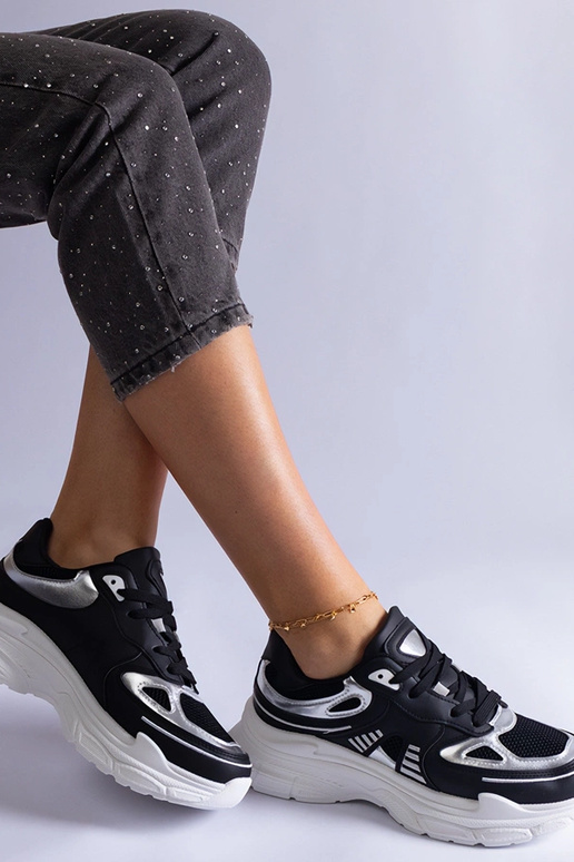 Melnas sieviešu kedas ar sudraba...