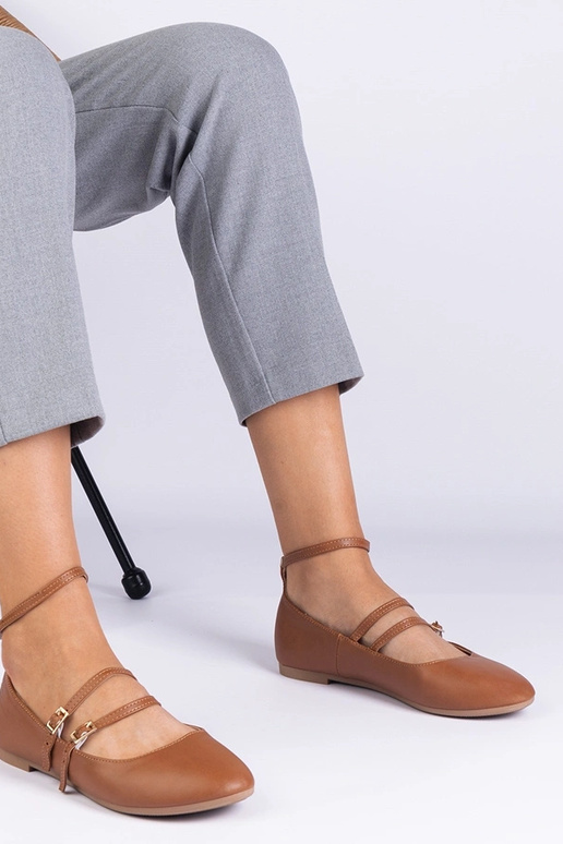 Brūnas ādas imitācijas balerīnas ar...