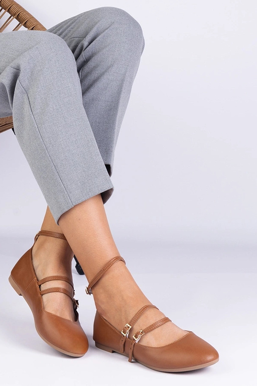 Brūnas ādas imitācijas balerīnas ar...