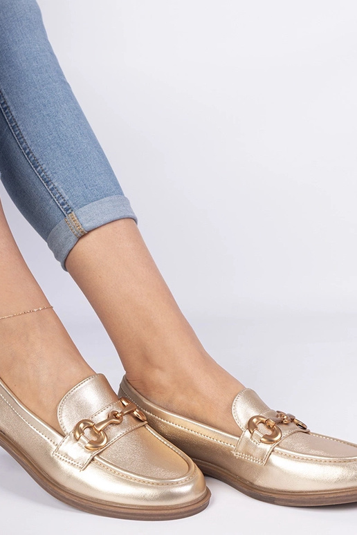 Zelta sieviešu mokasīni ar zeltītu...