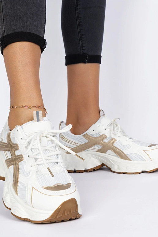 Bēšas sieviešu sneakers ar masīvu zoli Bēšas sieviešu sneakers ar masīvu zoli