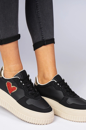 Laira melni sieviešu sneakersi ar mirdzošu sirds formu