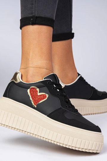 Laira melni sieviešu sneakersi ar mirdzošu sirds formu 2