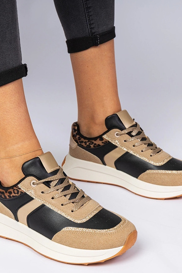 Markuta melni sieviešu sneakersi ar mirdzumu un dzīvnieku rakstu