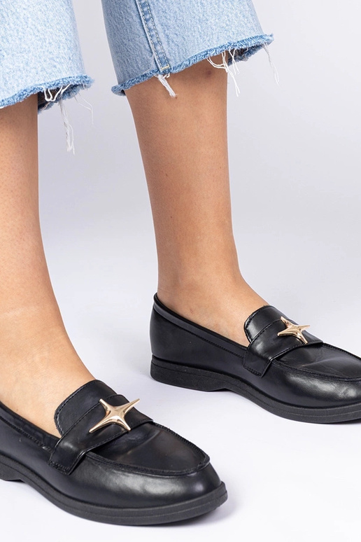 Melnas sieviešu mokasīnas ar zelta...