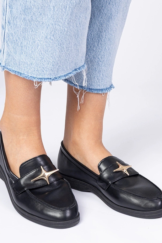 Melnas sieviešu mokasīnas ar zelta...