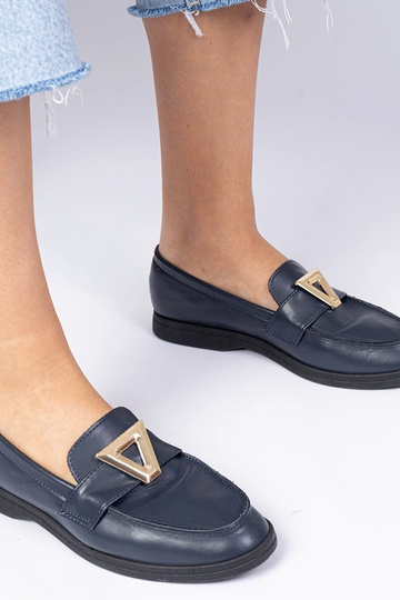 Tumši zilas sieviešu mokasīnas ar elegantu rotājumu Viletta