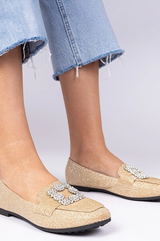 Zelta mirdzošas mokasīnas ar...
