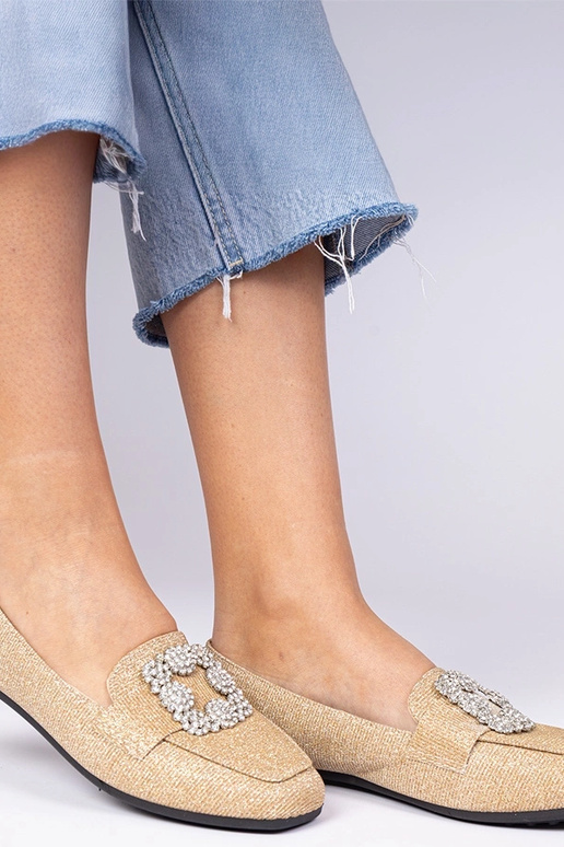 Zelta mirdzošas mokasīnas ar...