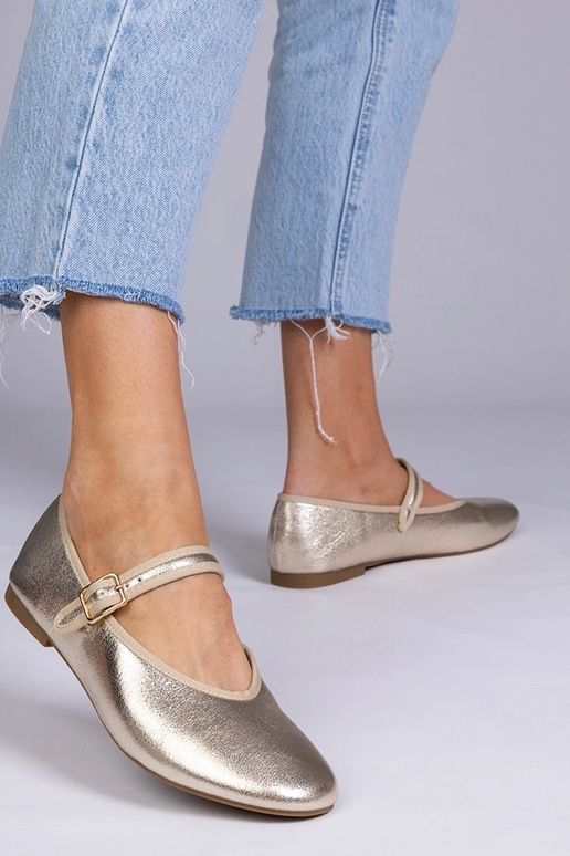 Zelta sieviešu balerīnas ar sprādzi,...