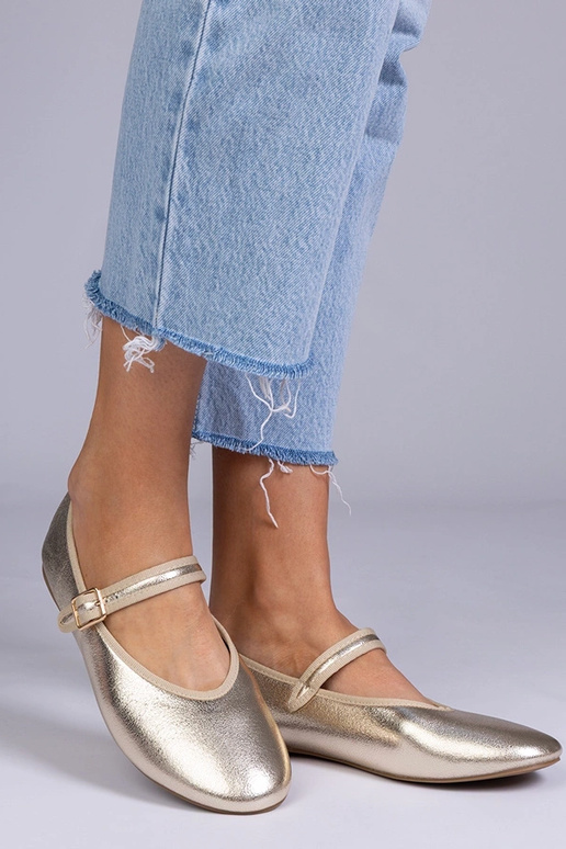 Zelta sieviešu balerīnas ar sprādzi,...