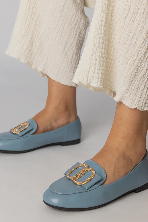Zili sieviešu mokasīni ar zelta...