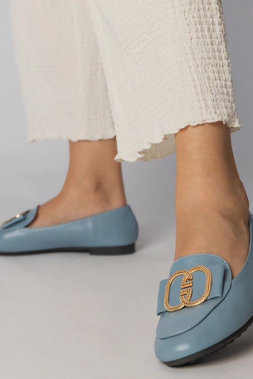 Zili sieviešu mokasīni ar zelta...