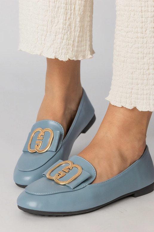 Zili sieviešu mokasīni ar zelta...