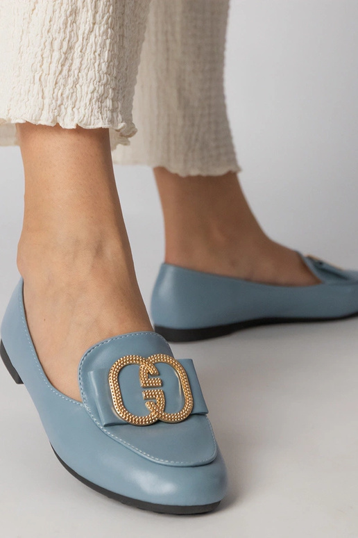 Zili sieviešu mokasīni ar zelta...