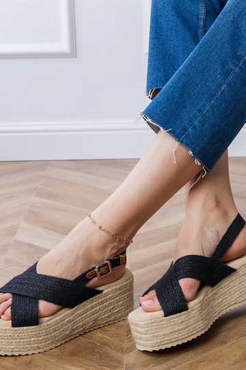 Melni espadrilles uz platformas ar siksniņiem, „Olisa" 2
