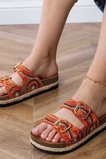 Oranžas etniskās čības ar sprādzēm uz siksniņām, „Zebrina"