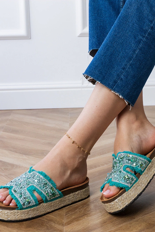 Zaļi espadrilles ar cirkonijiem un...