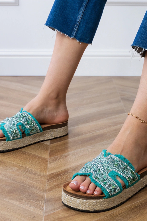 Zaļi espadrilles ar cirkonijiem un...