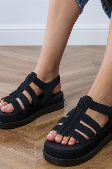 Melni gladiatoru sandales uz platformas, „Hartos"