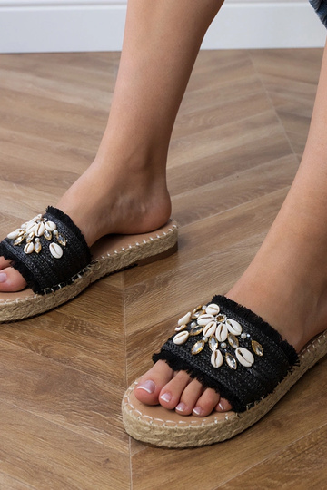 Melnie espadrilles tipa čības ar gliemežvākiem, „Morsa"