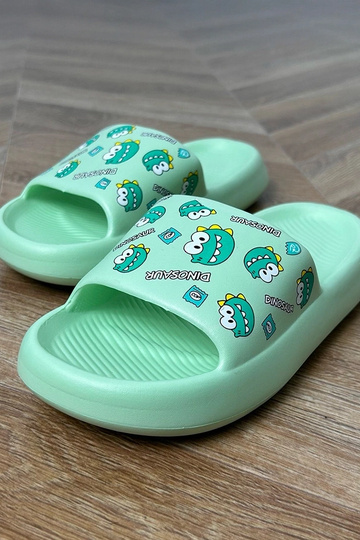 Zaļas bērnu čības ar rakstiem Dinos
