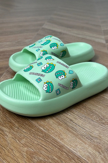 Zaļas bērnu čības ar rakstiem Dinos 2