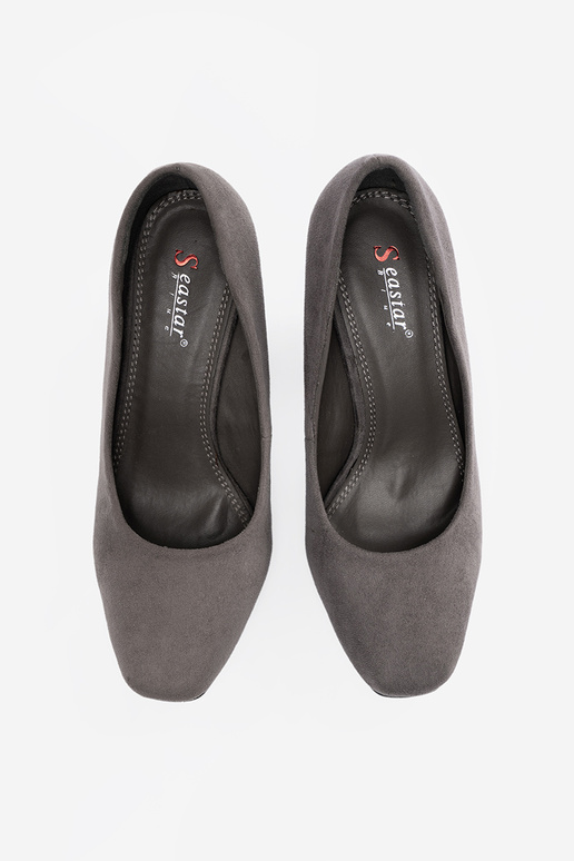 Pelēkas zamša augstpapēžu kurpes