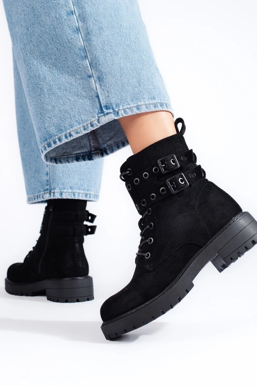 šņorējami sieviešu zābaki ar sprādzēm šņorējami sieviešu zābaki ar sprādzēm