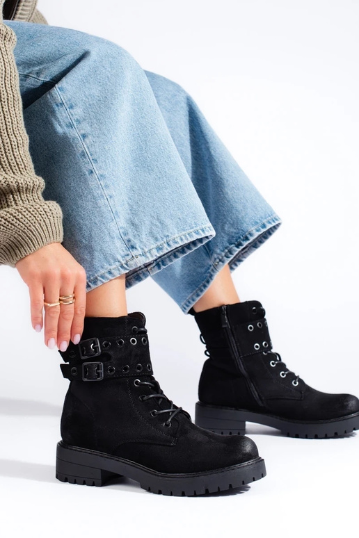 šņorējami sieviešu zābaki ar sprādzēm šņorējami sieviešu zābaki ar sprādzēm