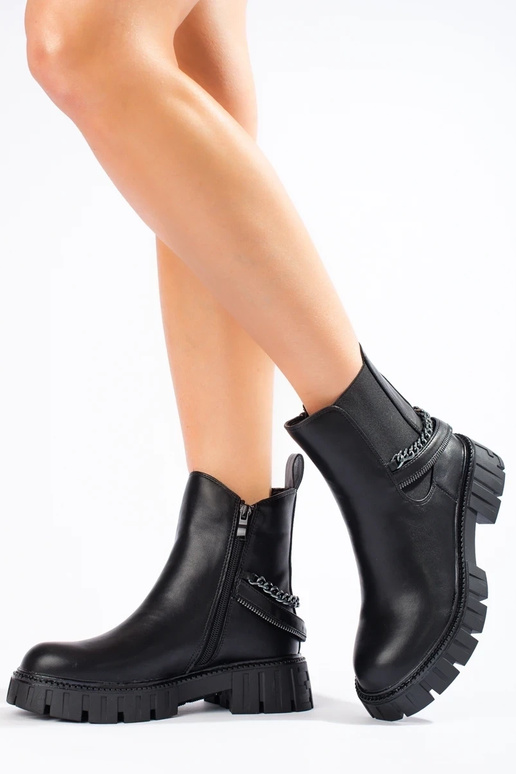 Sieviešu zābaki ar ķēdi Melnas krāsas Sieviešu zābaki ar ķēdi Melnas krāsas