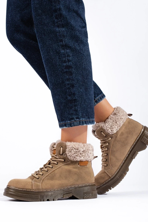 brūnas krāsas sieviešu apavi ar kažokādu