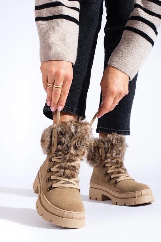 apavi sieviešu ar kažokādu brūnas krāsas