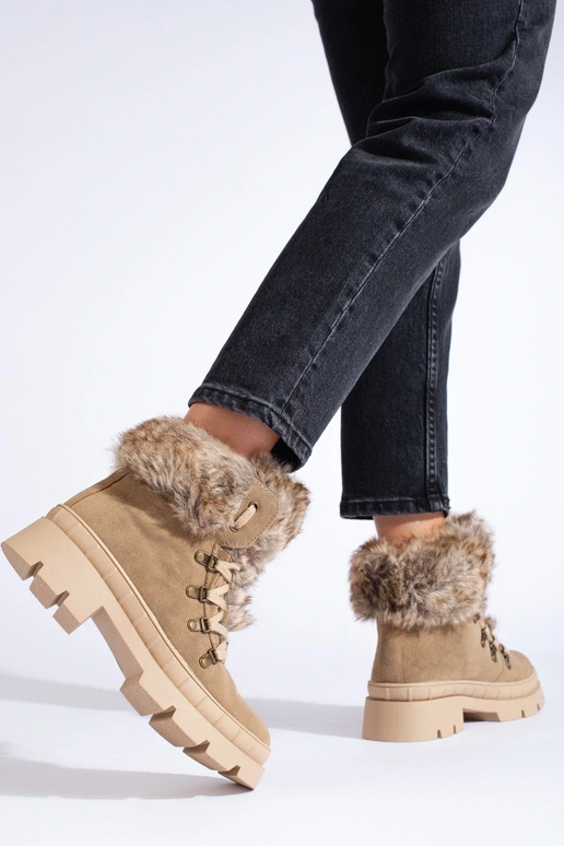 apavi sieviešu ar kažokādu brūnas krāsas