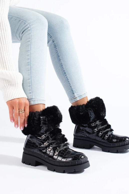 apavi sieviešu ar kažokādu Melnas krāsas