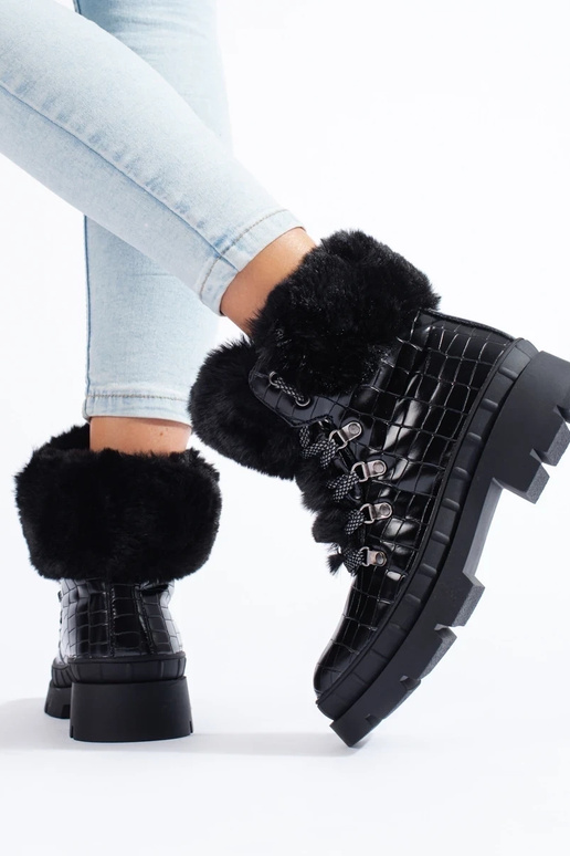 apavi sieviešu ar kažokādu Melnas krāsas