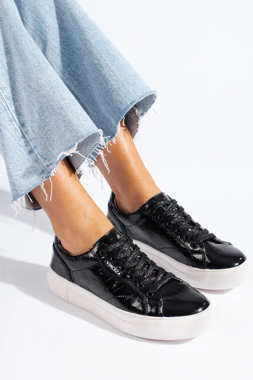 Melni ādas sieviešu apavi Vinceza Melni ādas sieviešu apavi Vinceza