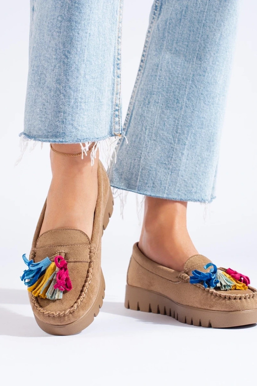 zamšādas brūnas krāsas mokasīni boho...