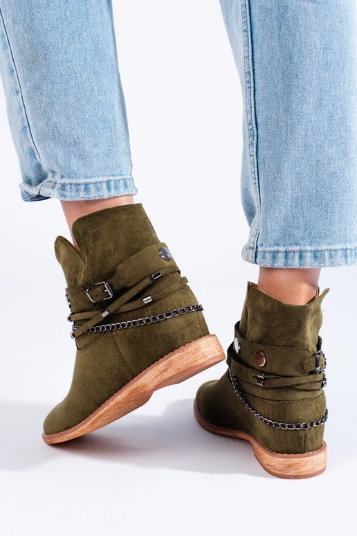 zamšādas sieviešu zābaki uz ķīļa zaļš zamšādas sieviešu zābaki uz ķīļa zaļš