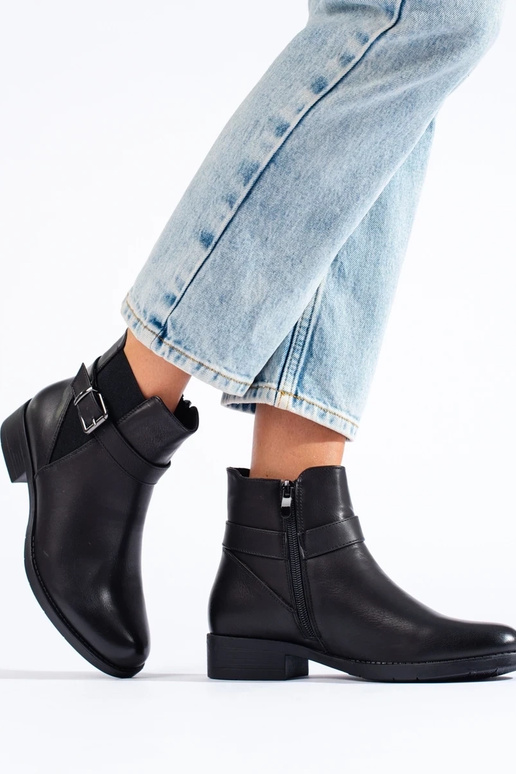 Sieviešu melnās ādas zābaki ar...