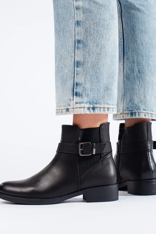 Sieviešu melnās ādas zābaki ar...