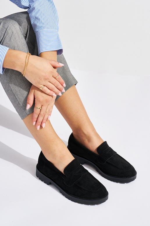 melnas krāsas zamšādas Sieviešu mokasīni