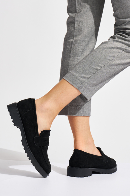 melnas krāsas zamšādas Sieviešu mokasīni