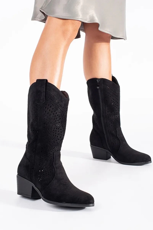 melnas krāsas ažūra kovboju zābaki...