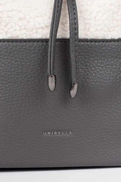 Pelēka eleganta rokassomiņa ar kažokādu