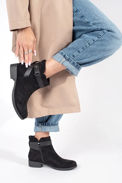 Sieviešu melni zamšādas zābaki ar...