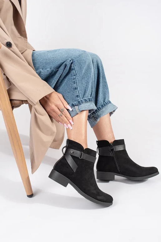 Sieviešu melni zamšādas zābaki ar...